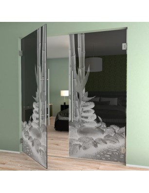 Pendeltür Wellness 4 Gelasert Auf Grauglas