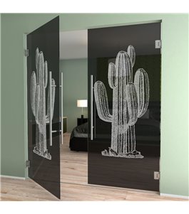 Pendeltür Kaktus Gelasert Auf Grauglas