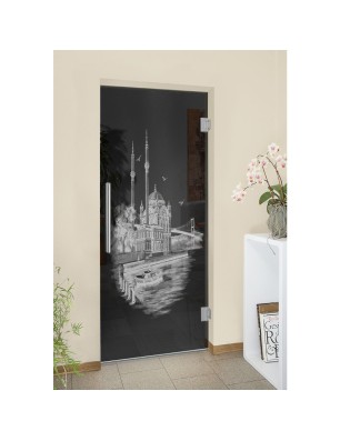 Pendeltür Istanbul Gelasert Auf Grauglas