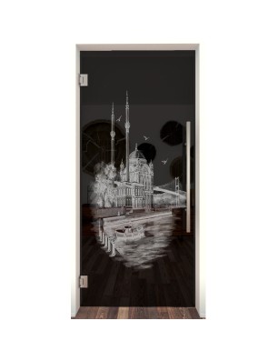 Pendeltür Istanbul Gelasert Auf Grauglas