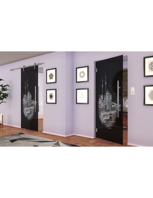 Pendeltür Istanbul Gelasert Auf Grauglas