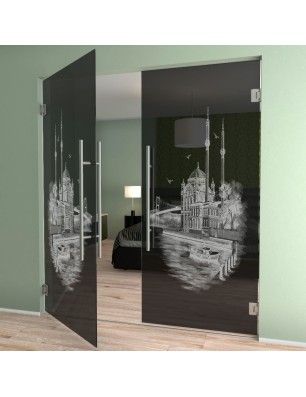 Pendeltür Istanbul Gelasert Auf Grauglas