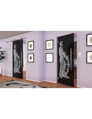 Pendeltür Kapitän II Gelasert Auf Grauglas