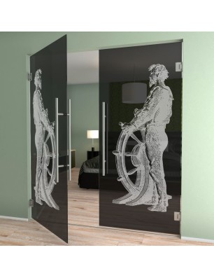 Pendeltür Kapitän II Gelasert Auf Grauglas