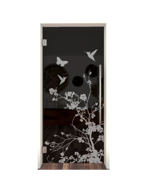 Pendeltür Birds Gelasert Auf Grauglas