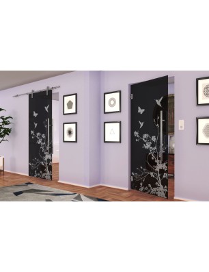 Pendeltür Birds Gelasert Auf Grauglas