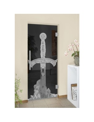 Pendeltür Excalibur Gelasert Auf Grauglas