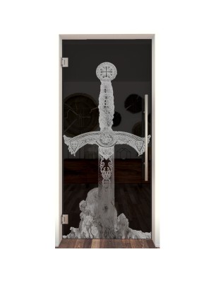 Pendeltür Excalibur Gelasert Auf Grauglas