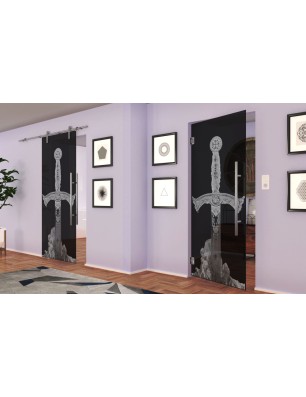 Pendeltür Excalibur Gelasert Auf Grauglas