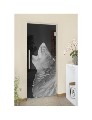 Pendeltür Wolf 2 Gelasert Auf Grauglas