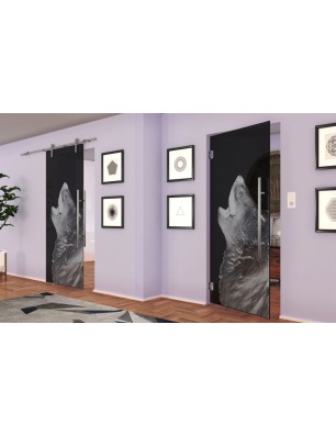 Pendeltür Wolf 2 Gelasert Auf Grauglas