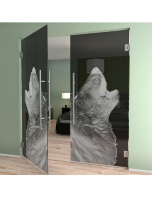 Pendeltür Wolf 2 Gelasert Auf Grauglas