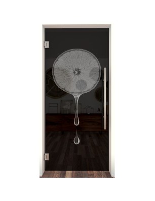 Pendeltür Orange Gelasert Auf Grauglas