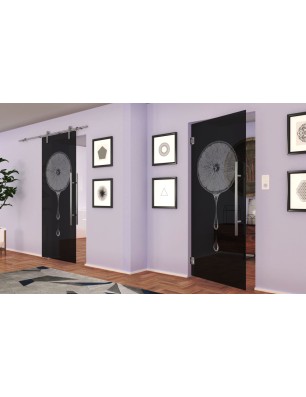 Pendeltür Orange Gelasert Auf Grauglas