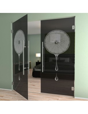 Pendeltür Orange Gelasert Auf Grauglas