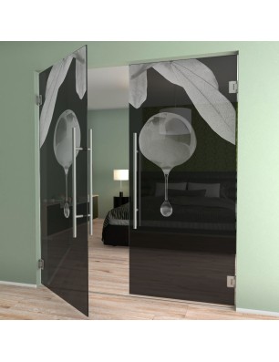 Pendeltür Olive Gelasert Auf Grauglas