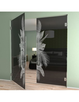 Pendeltür Tropical I Gelasert Auf Grauglas