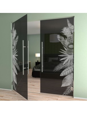 Pendeltür Tropical II Gelasert Auf Grauglas