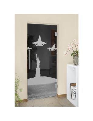 Pendeltür F16 Gelasert Auf Grauglas