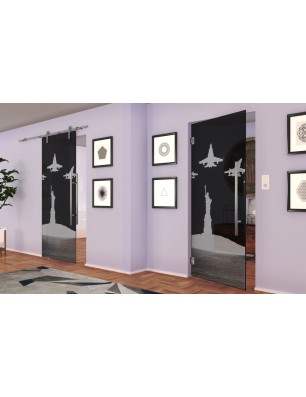 Pendeltür F16 Gelasert Auf Grauglas