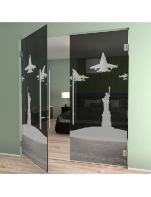 Pendeltür F16 Gelasert Auf Grauglas