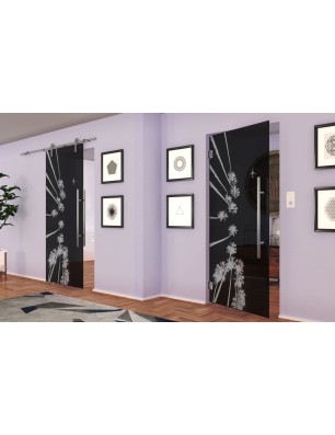 Pendeltür California Gelasert Auf Grauglas