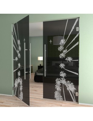 Pendeltür California Gelasert Auf Grauglas