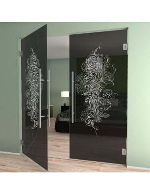 Pendeltür Florale Kunst Gelasert Auf Grauglas