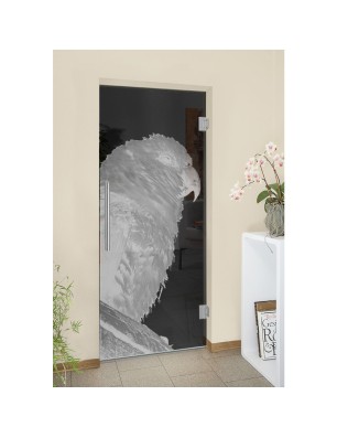 Pendeltür Sittich Gelasert Auf Grauglas