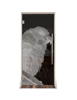 Pendeltür Sittich Gelasert Auf Grauglas