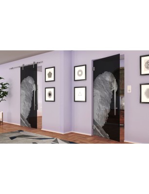 Pendeltür Sittich Gelasert Auf Grauglas