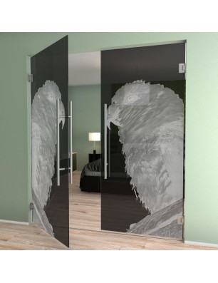 Pendeltür Sittich Gelasert Auf Grauglas