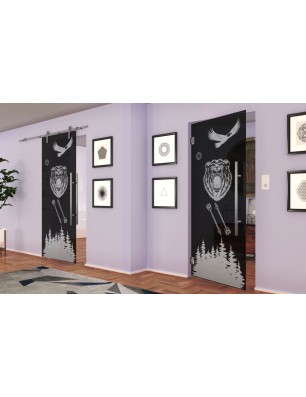 Pendeltür Wild Life Gelasert Auf Grauglas