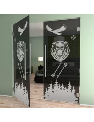 Pendeltür Wild Life Gelasert Auf Grauglas