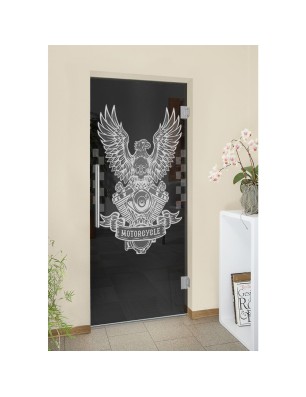 Pendeltür Biker Gelasert Auf Grauglas