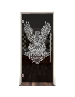 Pendeltür Biker Gelasert Auf Grauglas