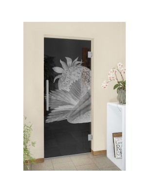 Pendeltür Erdbeere 2 Gelasert Auf Grauglas