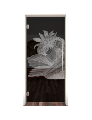 Pendeltür Erdbeere 2 Gelasert Auf Grauglas