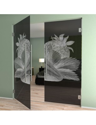 Pendeltür Erdbeere 2 Gelasert Auf Grauglas