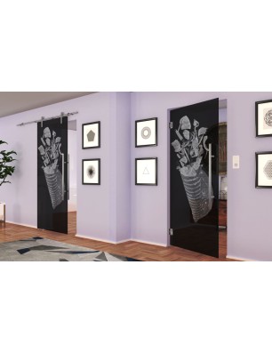 Pendeltür foodtruck Gelasert Auf Grauglas