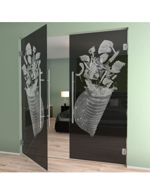 Pendeltür foodtruck Gelasert Auf Grauglas