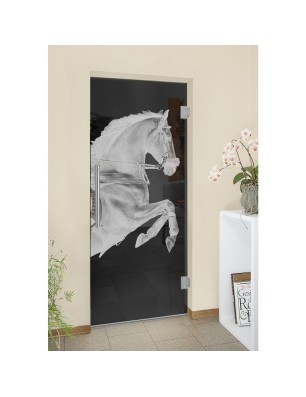 Pendeltür Pferd Gelasert Auf Grauglas