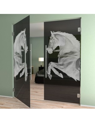 Pendeltür Pferd Gelasert Auf Grauglas