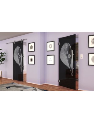 Pendeltür Blatt Gelasert Auf Grauglas