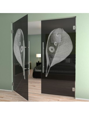 Pendeltür Blatt Gelasert Auf Grauglas