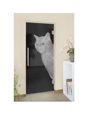 Pendeltür Cats Gelasert Auf Grauglas