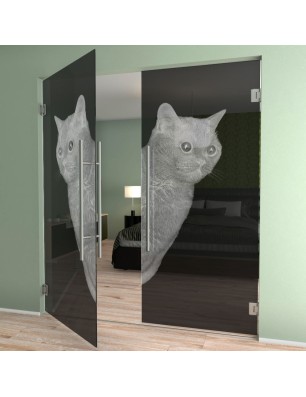 Pendeltür Cats Gelasert Auf Grauglas