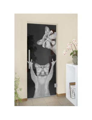 Pendeltür Waschbären Gelasert Auf Grauglas