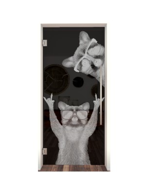 Pendeltür Waschbären Gelasert Auf Grauglas