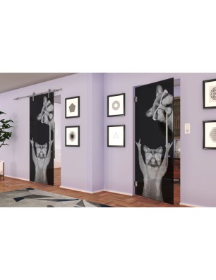 Pendeltür Waschbären Gelasert Auf Grauglas